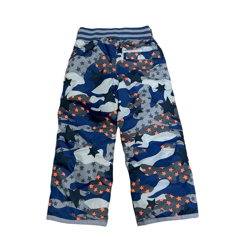 Boden Kids Snow Pants Star Camo Blue Gray Orange Size 3–4Y Waterproof NWT